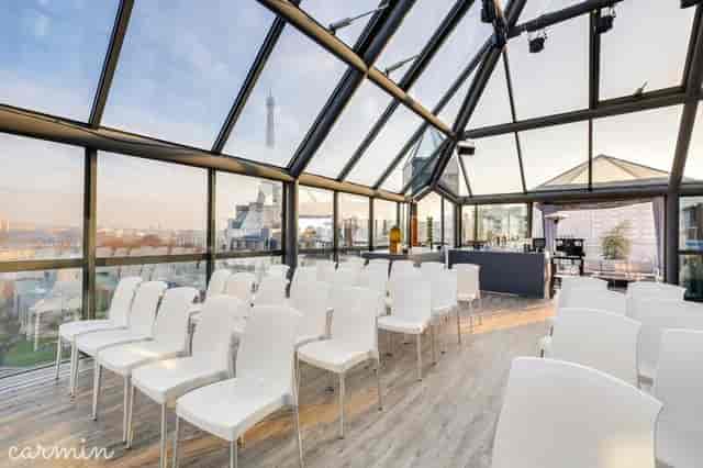 Rooftop Grenelle terrace with panoramic city views, perfect for private events and cocktail parties.