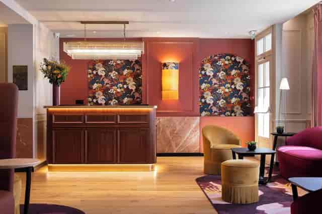 Boutique hotel lobby at The Mayflower, ideal for VIP arrivals and executive retreat registration.