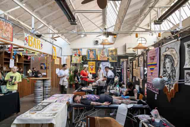 Industrial tattoo convention at In-Sted with open booth floor plan for event planning.