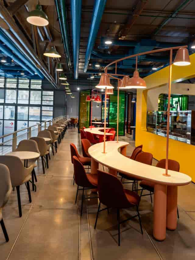 Café le Central modular tables for co-working and networking at Centre Pompidou.