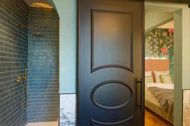 Luxury boutique hotel terrace with modern design for executive travel and corporate events.