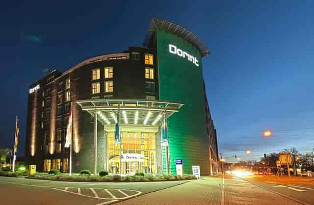 Dorint Hotel An der Messe Köln, modern facade, ideal for corporate conferences and business events.