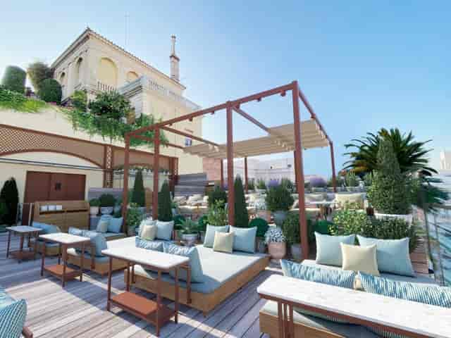 La Terraza del Central rooftop bar with lounge seating for networking and cocktail events.