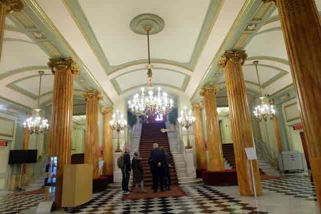 Projection Room at Gran Teatre del Liceu with marble columns for historic event venue rental.