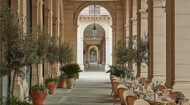 Outdoor terrace at The Gallery in Borneta, ideal for upscale cocktail receptions and event dining.