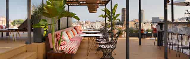 Rooftop terrace at Kimpton Vividora Hotel for corporate cocktail networking events.