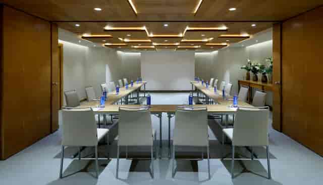 Modern meeting room at Hyatt Regency Hesperia Madrid, perfect for corporate workshops.