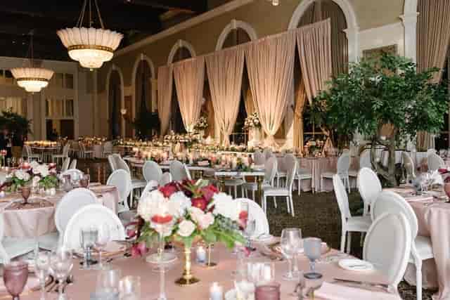 Renaissance Room at Liberty Grand with elegant gala decor for wedding reception events.