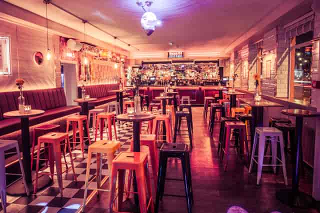 Vibrant event space at Simmons|Old Street, perfect for networking receptions and gatherings.