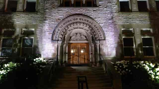 North House heritage entrance with dramatic lighting for executive reception or gala.