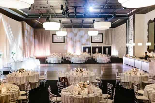 Elegant Grand Luxe ballroom with uplighting for luxury wedding and gala event venues.