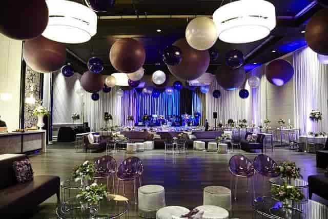 Grand Luxe ballroom event setup with ceiling installations for luxury corporate and gala events.