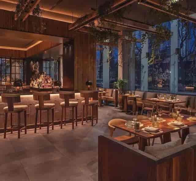 Casa Madera private dining room with mood-lit bar for upscale corporate events and VIP receptions.