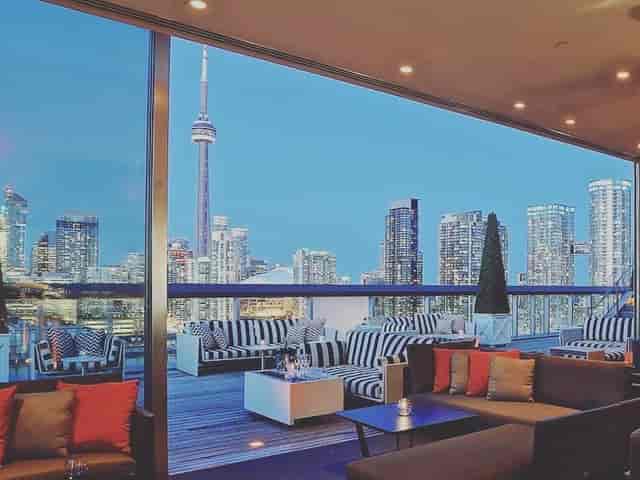 W Toronto rooftop bar with city skyline view for upscale evening receptions and VIP networking.