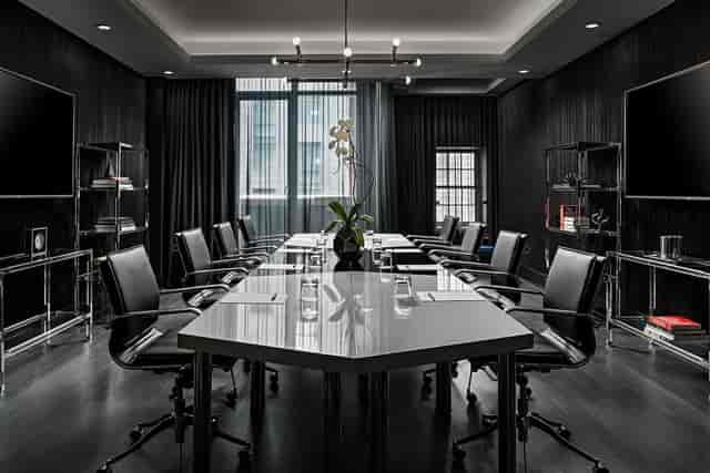 Executive boardroom at W Toronto: sleek meeting space with AV displays for corporate strategy events.