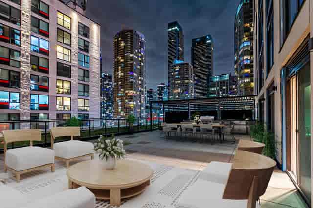 Luxury rooftop terrace with skyline views for corporate events and VIP receptions.