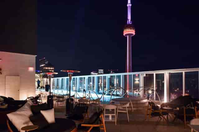 Rooftop venue at Bisha Hotel Toronto with skyline view for premium evening networking events.