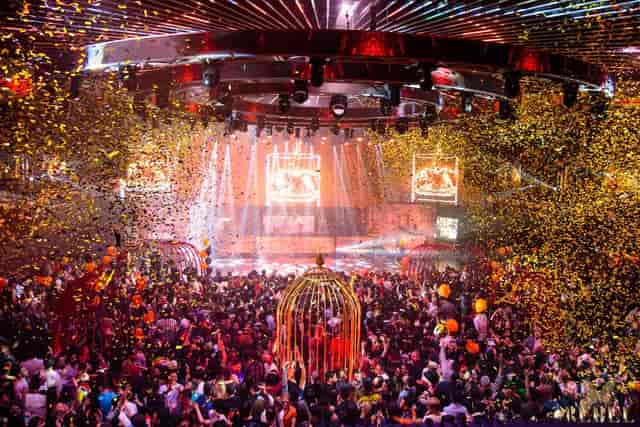 Rebel INK event production finale with immersive AV and confetti drop for corporate brand activation.