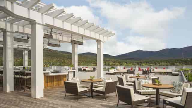 Stickney's outdoor lounge with mountain views for corporate events and cocktail receptions.