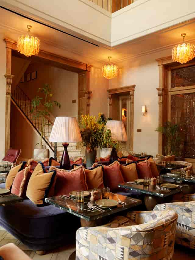 Soho House Mexico City Drawing Room: plush velvet lounge for upscale cocktail receptions and events.