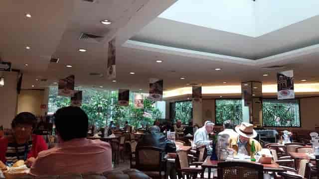 Sanborns restaurant lunch setup with hanging signage for networking and corporate events.