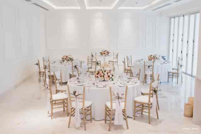 Grand Velas Riviera Maya white ballroom, minimalist event space for luxury weddings and conferences.