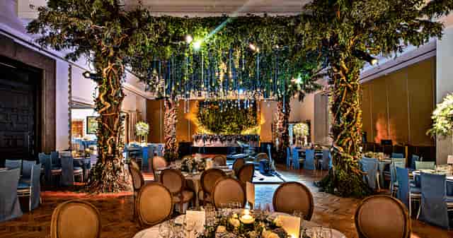 Indoor forest event design at Hacienda de los Morales for luxury wedding or corporate gala.