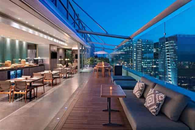 The Westin Santa Fe rooftop ballroom, perfect for evening corporate receptions and networking.