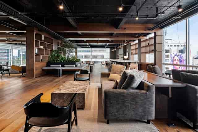 Modern industrial coworking space for corporate events and professional networking.