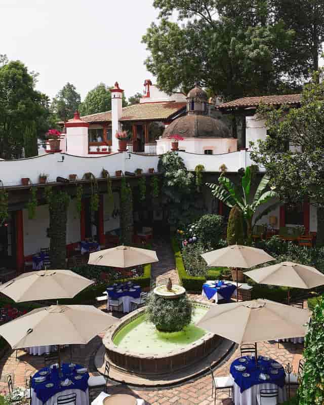 Gastronome San Angel Inn courtyard for high-end boutique reception or corporate breakout lunch.
