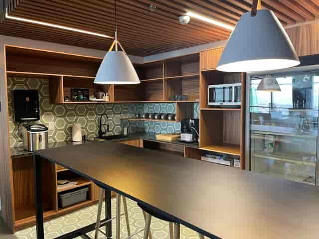 Modern private office breakout space for conference catering and networking.