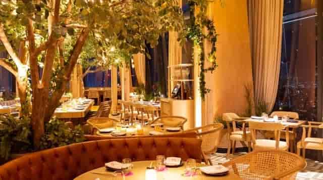 Upscale Ling Ling Mexico City dining area with biophilic design for corporate networking events.
