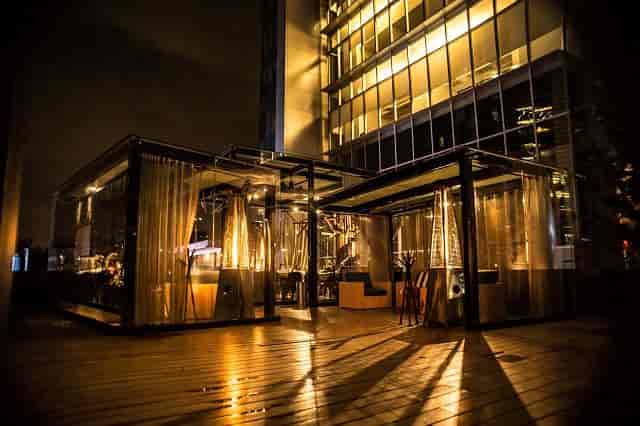 Bar Fogo terrace at Fogo de Chão Mexico City with lounge seating for private event reception.