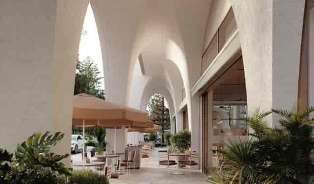 Mondrian Ballroom Gold Coast: Elegant arched outdoor venue for luxury corporate events and weddings.
