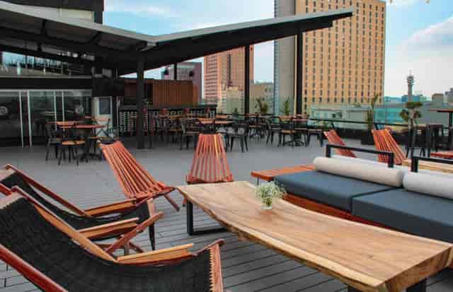 Xkina Restaurant rooftop venue: urban multi-level space for networking and cocktail receptions.