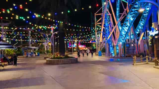 Boardwalk Ballroom at Knott's Berry Farm, festive event venue for evening reception buyout.