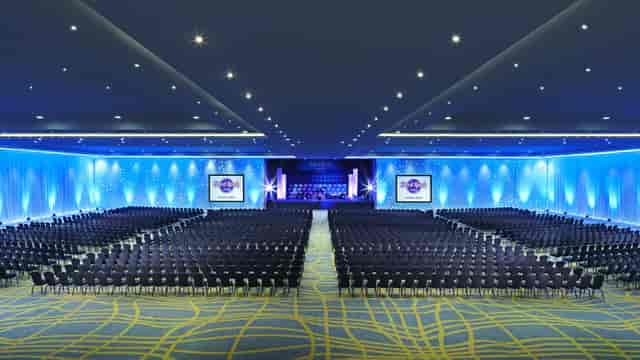 Epic ballroom at Hard Rock Riviera Maya with theater seating for corporate events and conferences.