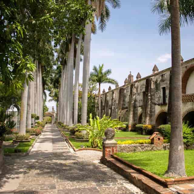 Outdoor cocktail hour and wedding venue at Hotel Hacienda Vista Hermosa, Mexico.