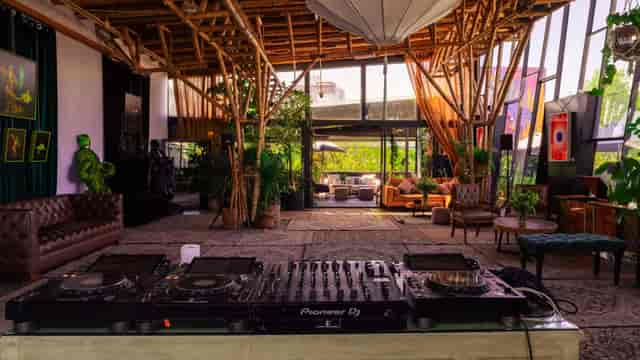 Bohemian-luxe HAAB venue with lounge seating, ideal for brand activations and upscale receptions.