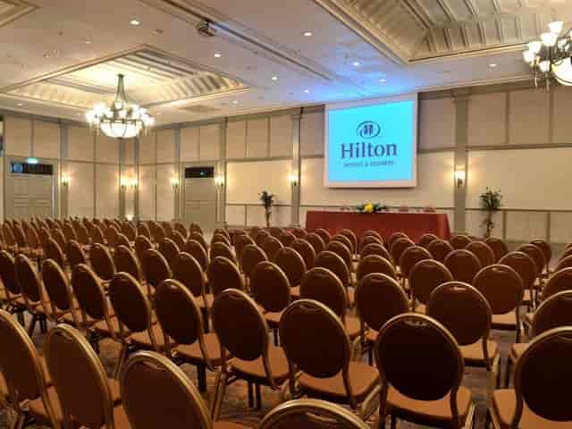 Ledra Ballroom theater-style setup at Hilton Nicosia for corporate events and conferences.