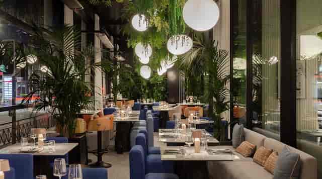 Upscale MAP Hotel restaurant with orb lighting, perfect for VIP dinners and evening receptions.