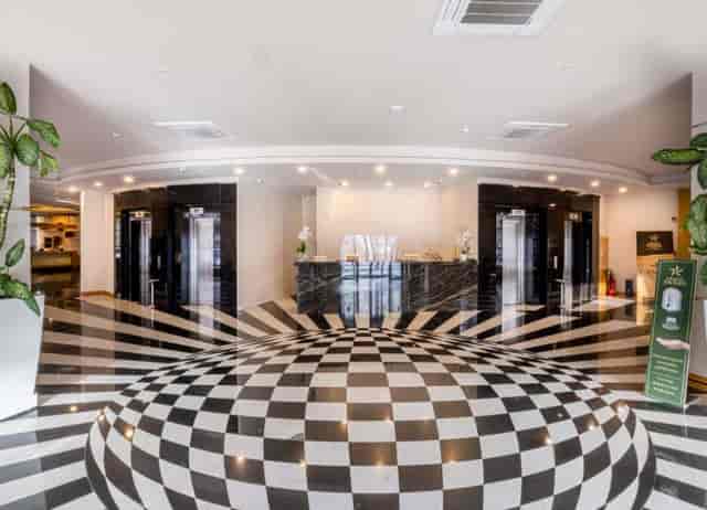 Grand Pasha Lefkosa hotel lobby with high-contrast floors, ideal for event registration and flow.