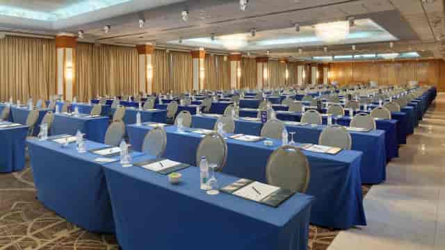 Schoolroom-style conference room at Leonardo Hotels Cyprus for corporate meetings and workshops.