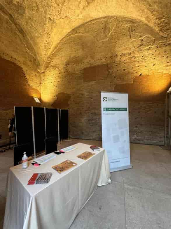 Corporate registration desk in Aula Adrianea, Horti Sallustiani for event venue hire.