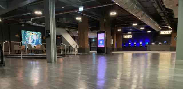 Vue Manchester Printworks event venue with large screen, ideal for corporate and entertainment events.