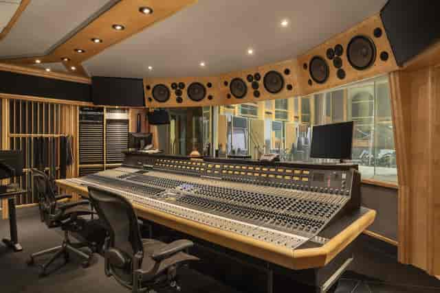 Recording studio control room for music production retreats and technical masterclasses.