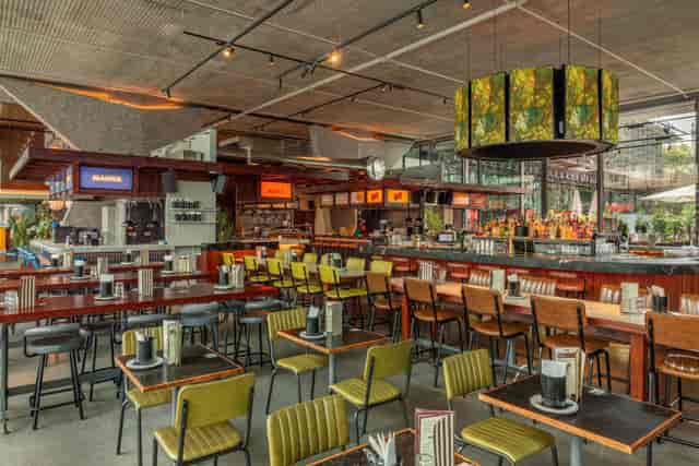 Modern venue at Tottenham Court Road with vibrant seating for casual events and networking.