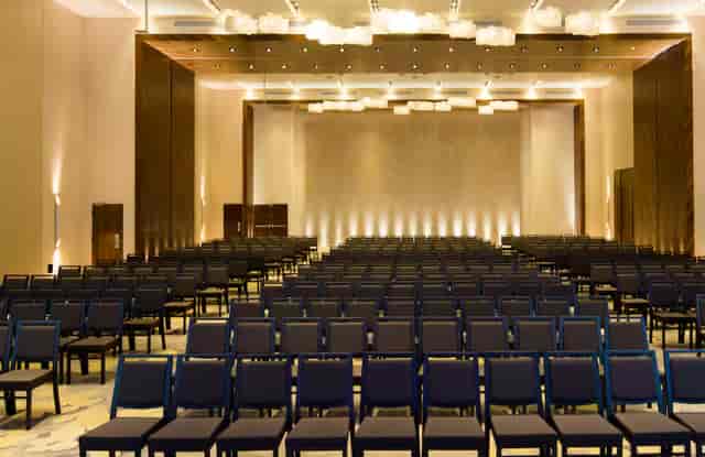 Theater-style ballroom at Hilton Santa Fe for corporate conferences and keynote sessions.