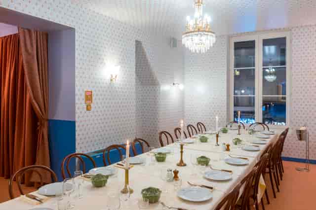 Private dining room at Salon Marie-Lou, Brasserie Rosie, for corporate dinners and board meetings.
