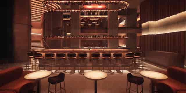MR PORTER London lounge with warm lighting for VIP receptions and corporate networking events.